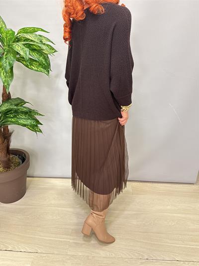 1785 Merserize Trikolu Elbise Acı Kahve