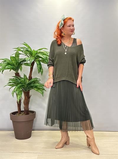 1785 Merserize Trikolu Elbise Haki