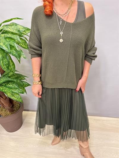 1785 Merserize Trikolu Elbise Haki