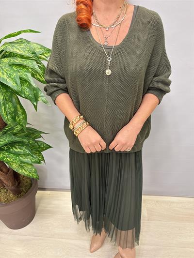 1785 Merserize Trikolu Elbise Haki