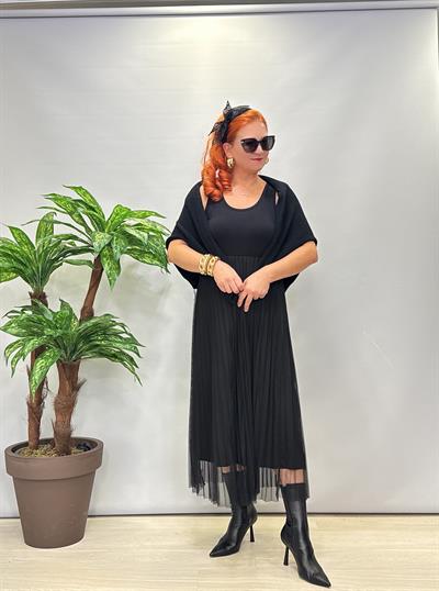 1785 Merserize Trikolu Elbise Sİyah