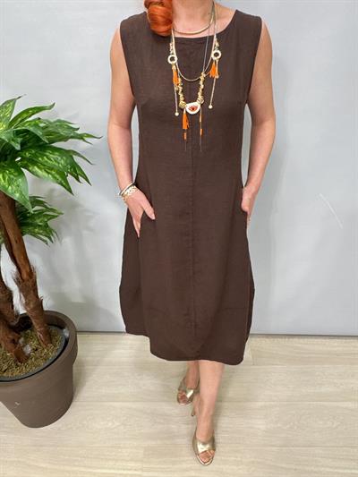 1826 Italyan Ham Keten Elbise Acı Kahve 