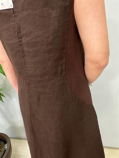 1826 Italyan Ham Keten Elbise Acı Kahve 