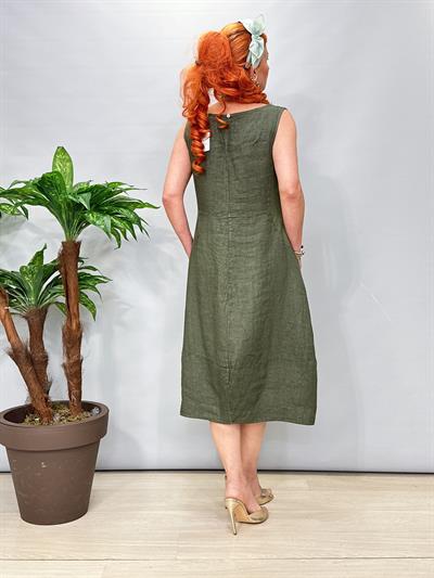 1826 Italyan Ham Keten Elbise Haki