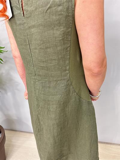 1826 Italyan Ham Keten Elbise Haki