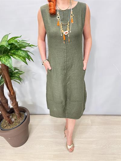 1826 Italyan Ham Keten Elbise Haki