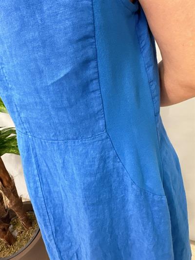 1826 Italyan Ham Keten Elbise Mavi