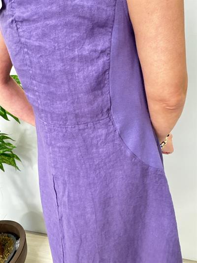 1826 Italyan Ham Keten Elbise Mor