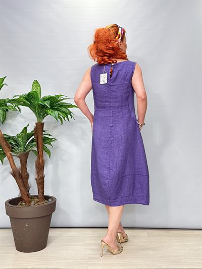 1826 Italyan Ham Keten Elbise Mor