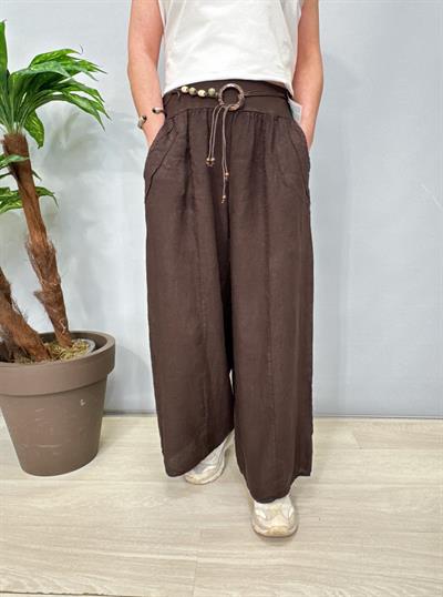 1845 Italyan Ham Keten Pantolon Acı Kahve 