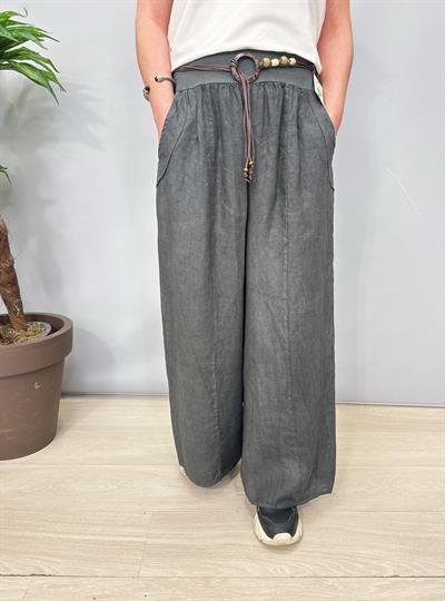 1845 Italyan Ham Keten Pantolon Antrasit