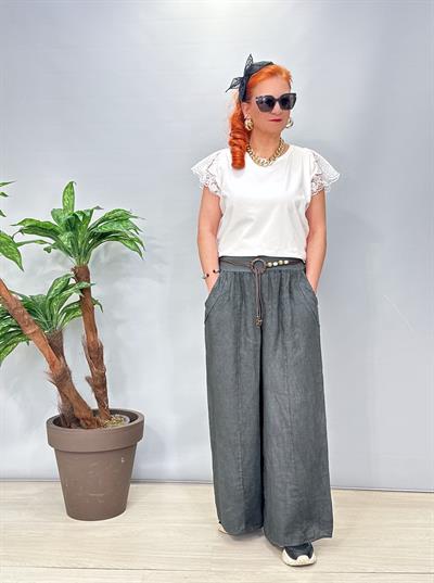 1845 Italyan Ham Keten Pantolon Antrasit