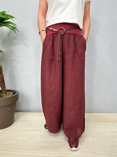 1845 Italyan Ham Keten Pantolon Bordo 