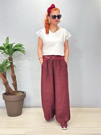 1845 Italyan Ham Keten Pantolon Bordo 