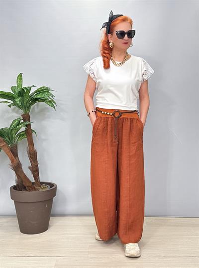 1845 Italyan Ham Keten Pantolon Tarçın