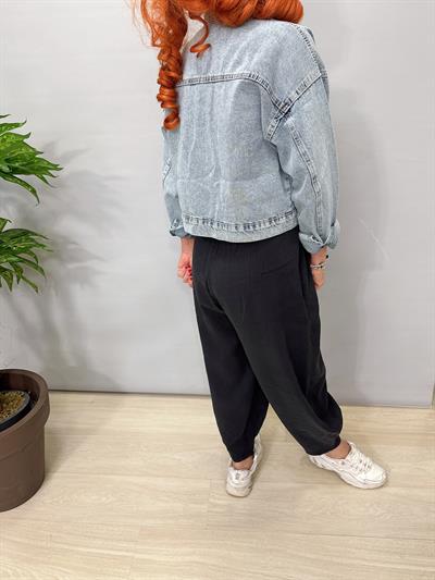 1874 Taşlı Kısa Kot Ceket Buz mavi 