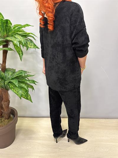 1875 V Yaka Şönil Kadife Takım Siyah