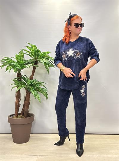 1875 Yıldız Detay Şönil Kadife Takım Lacivert