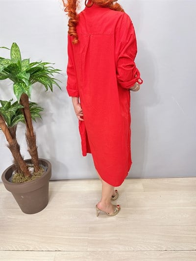 1880 Italyan Fisto Detay Elbise Kırmızı 