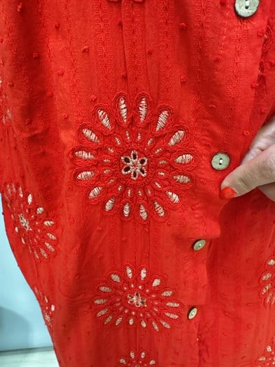 1880 Italyan Fisto Detay Elbise Kırmızı 