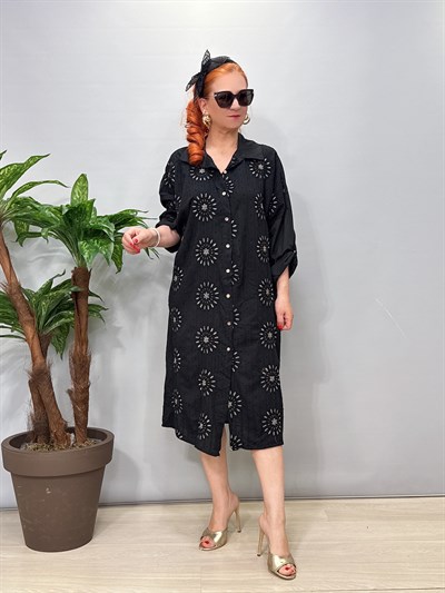 1880 Italyan Fisto Detay Elbise Siyah