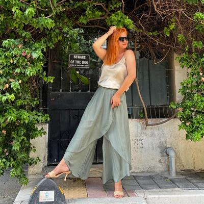 1889 PREMIUM İTALYAN İPEK TASARIM PANTOLON HAKİ boyum 1.64