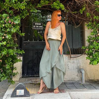 1889 PREMIUM İTALYAN İPEK TASARIM PANTOLON HAKİ boyum 1.64