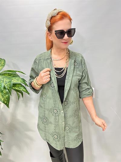 1903 Italyan Payet ve Nakış Detaylı Gömlek Haki