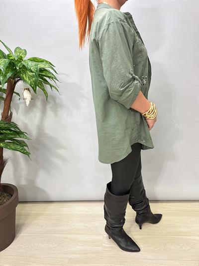 1903 Italyan Payet ve Nakış Detaylı Gömlek Haki