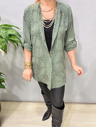 1903 Italyan Payet ve Nakış Detaylı Gömlek Haki