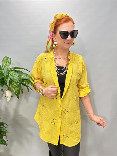 1903 Italyan Payet ve Nakış Detaylı Gömlek Sarı