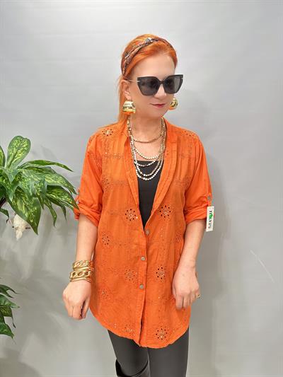 1903 Italyan Payet ve Nakış Detaylı Gömlek Turuncu