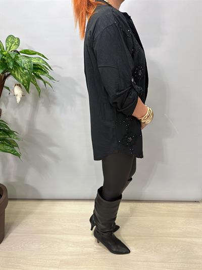 1903 Italyan Payet ve Nakış Detaylı Gömlek Siyah