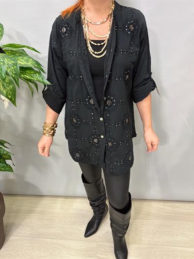 1903 Italyan Payet ve Nakış Detaylı Gömlek Siyah