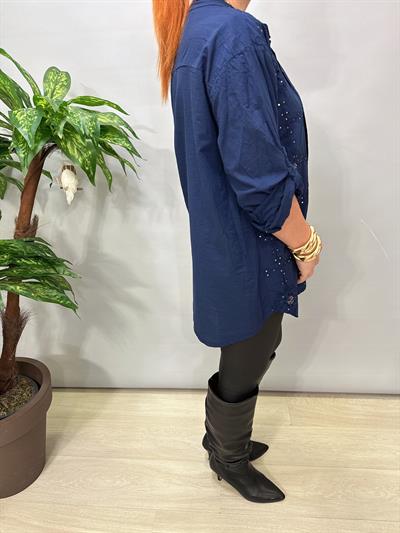 1903 Italyan Payet ve Nakış Detaylı Gömlek Lacivert