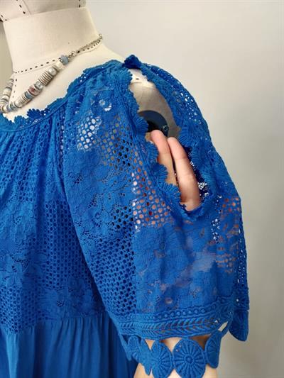 ASL 2340 Italyan Dantel Detay Elbise Saks Mavi