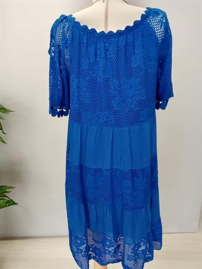 ASL 2340 Italyan Dantel Detay Elbise Saks Mavi