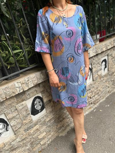 20033 İTHAL PAMUKLU ELBİSE MAVİ 46 BEDENE KADAR UYUMLUDUR boyum 1.64