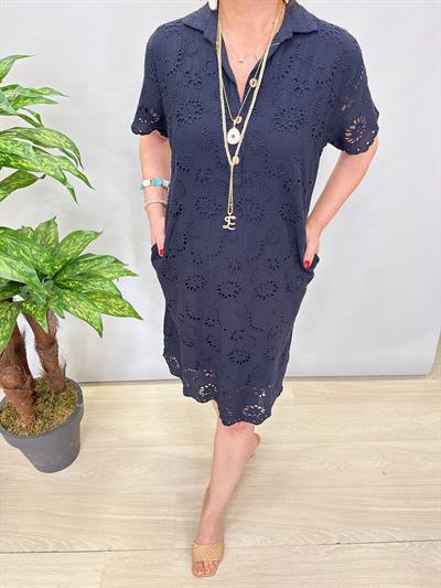 2014  FİSTO DETAY PAMUKLU ELBİSE LACİVERT boyum 1.64