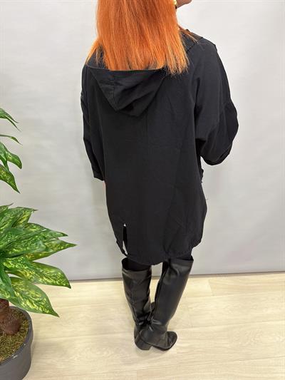 20255 PAYET DETAYLI GABARDİN CEKET SİYAH (TAKIM-KOLYE TSHİRT DAHİL)