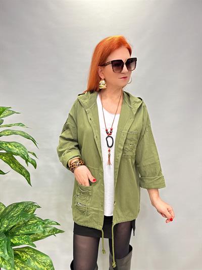 20255 PAYET DETAYLI GABARDİN CEKET YEŞİL (TAKIM-KOLYE TSHİRT DAHİL)