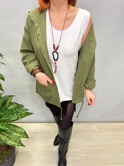 20255 PAYET DETAYLI GABARDİN CEKET YEŞİL (TAKIM-KOLYE TSHİRT DAHİL)