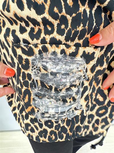 20255 PAYET DETAYLI İNCE GABARDİN CEKET LEOPAR 