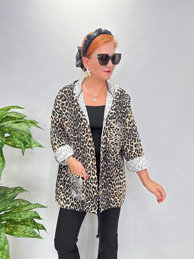 20255 PAYET DETAYLI İNCE GABARDİN CEKET LEOPAR 