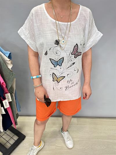 2030 Italyan Desenli Bluz Beyaz