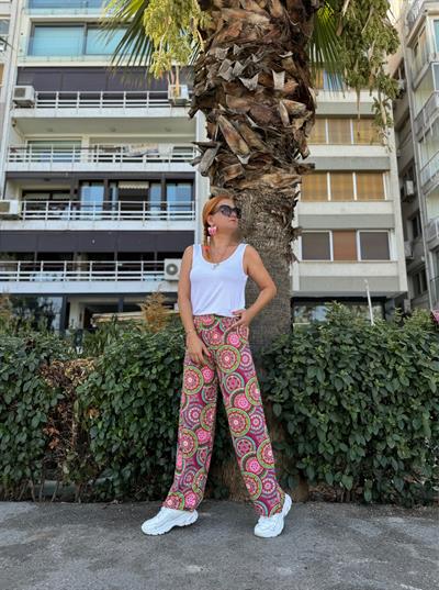 2041 DESENLİ  BOL PAÇA RENKLİ  PANTOLON boyum 1.64