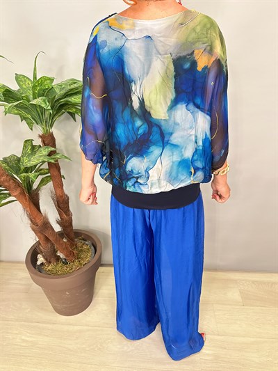 2045 İpek Batik Desen bluz Lacivert
