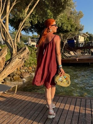2045 Italyan İpek Elbise Bordo
