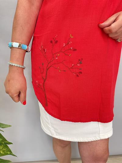 2047 Nakış Detaylı Bluz Kırmızı