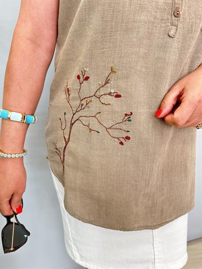 2047 Nakış Detaylı Bluz Vizon